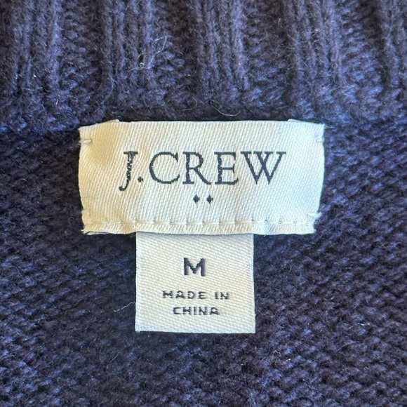 J. Crew Factory | Pointelle Cable Knit Wool Blend Sweater, Navy, Size M - Picture 4 of 8